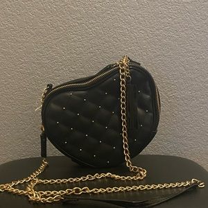 Black Neiman Marcus Heart Crossbody Bag (with gold chain and detailing)